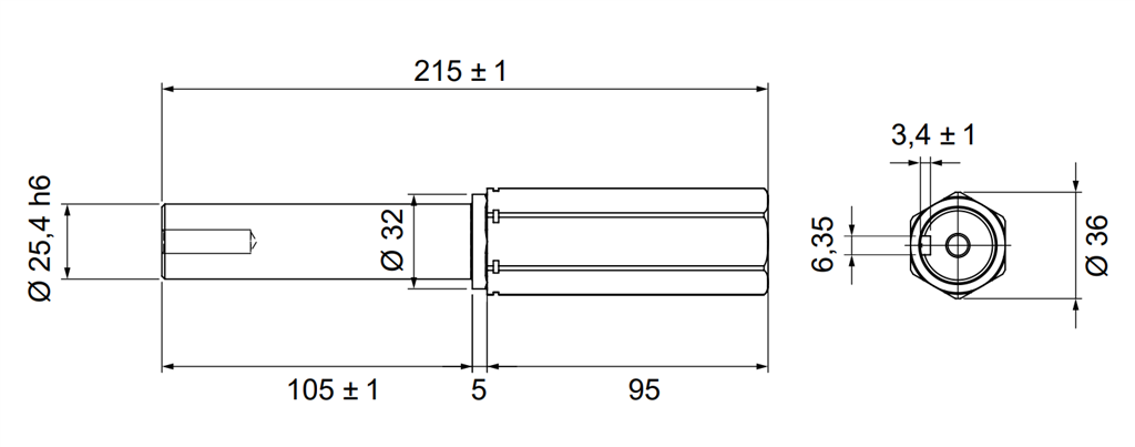 Asadapter voor holle 6-kant as 32mm