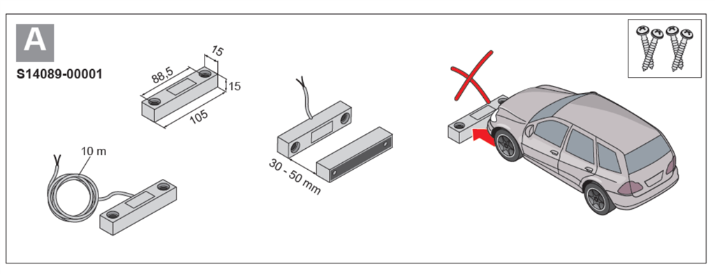 Magneetcontact voor deurpositie niet overrijdbaar